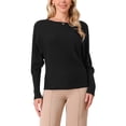 thumbnail image 1 of Suéteres de manga larga de murciélago para mujer Inspire Chic, oversized, con hombros al descubierto, cuello redondo, tejido suelto, talla XL, color negro, 1 of 6