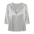 thumbnail image 3 of Hecho para Más Camisa Mujeres Elegante Draped Escote Plisado Cuello de Satén Tres Cuartos de Manga Blusa, Tops de Satén para las Mujeres Chic Casual, 3 of 7