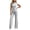 Gray, variant on Two Piece Sets for Women Mock Neck Slim Fit Short Sleeve Tops and Straight Leg Pants Ribbed Solid Casual Summer Fashion Business Work Sets