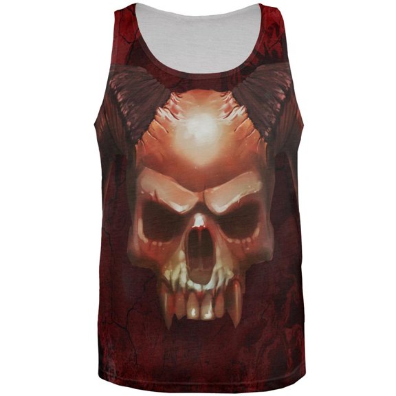 Halloween Horned Demon Skull From Hell All Over Mens Tank Top Multi MD