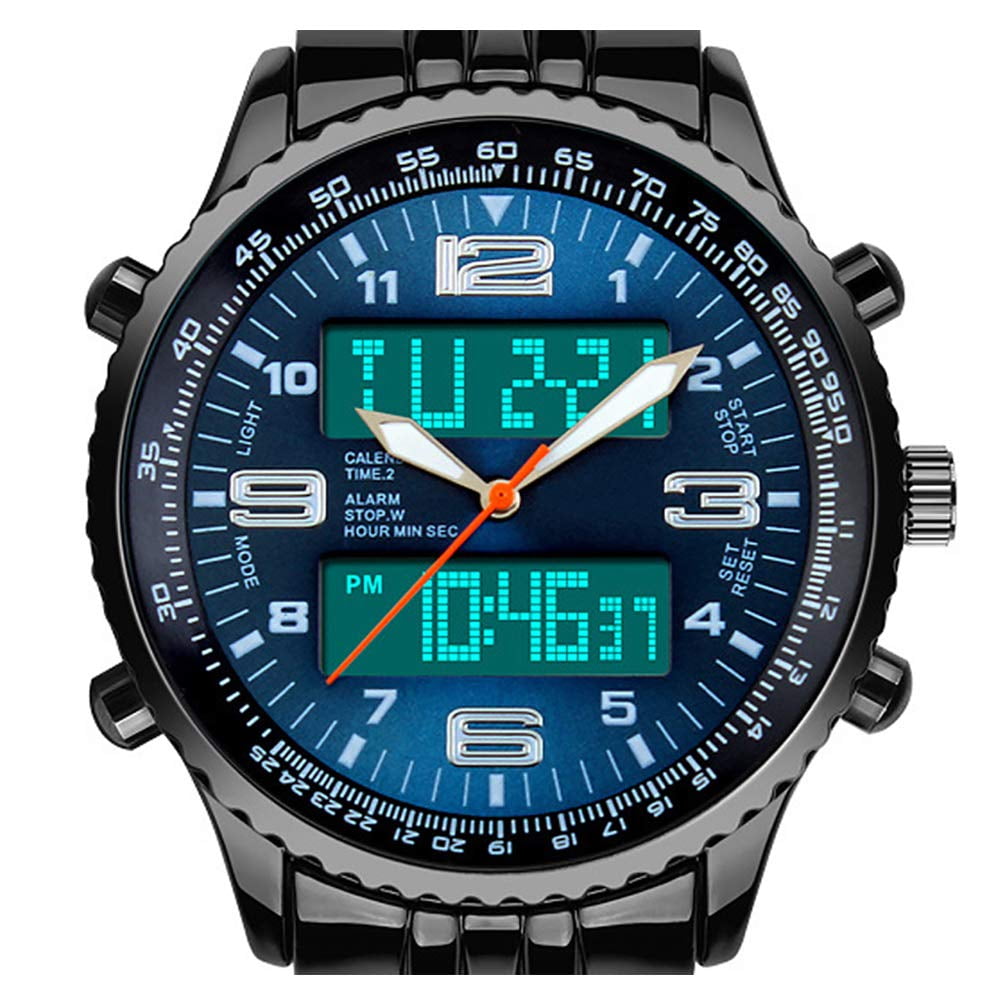 VIGOROSO Men s LED Analog Digital Date Week Sports Outdoor Steel Blue Dial Watch Walmart
