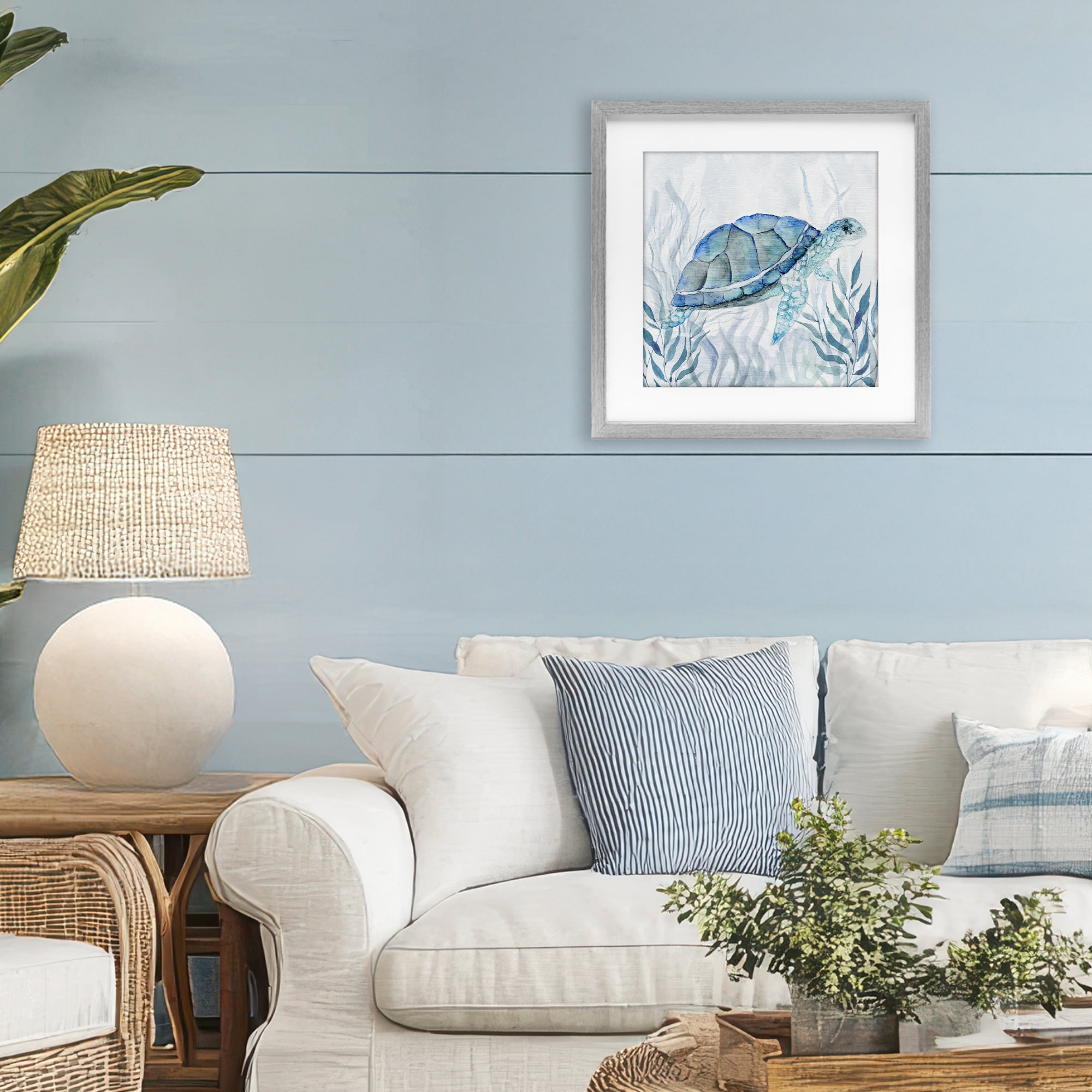 Stupell Industries Smiling Turtle Gaze Gray Framed Print Under Glass, design by Janet Tava