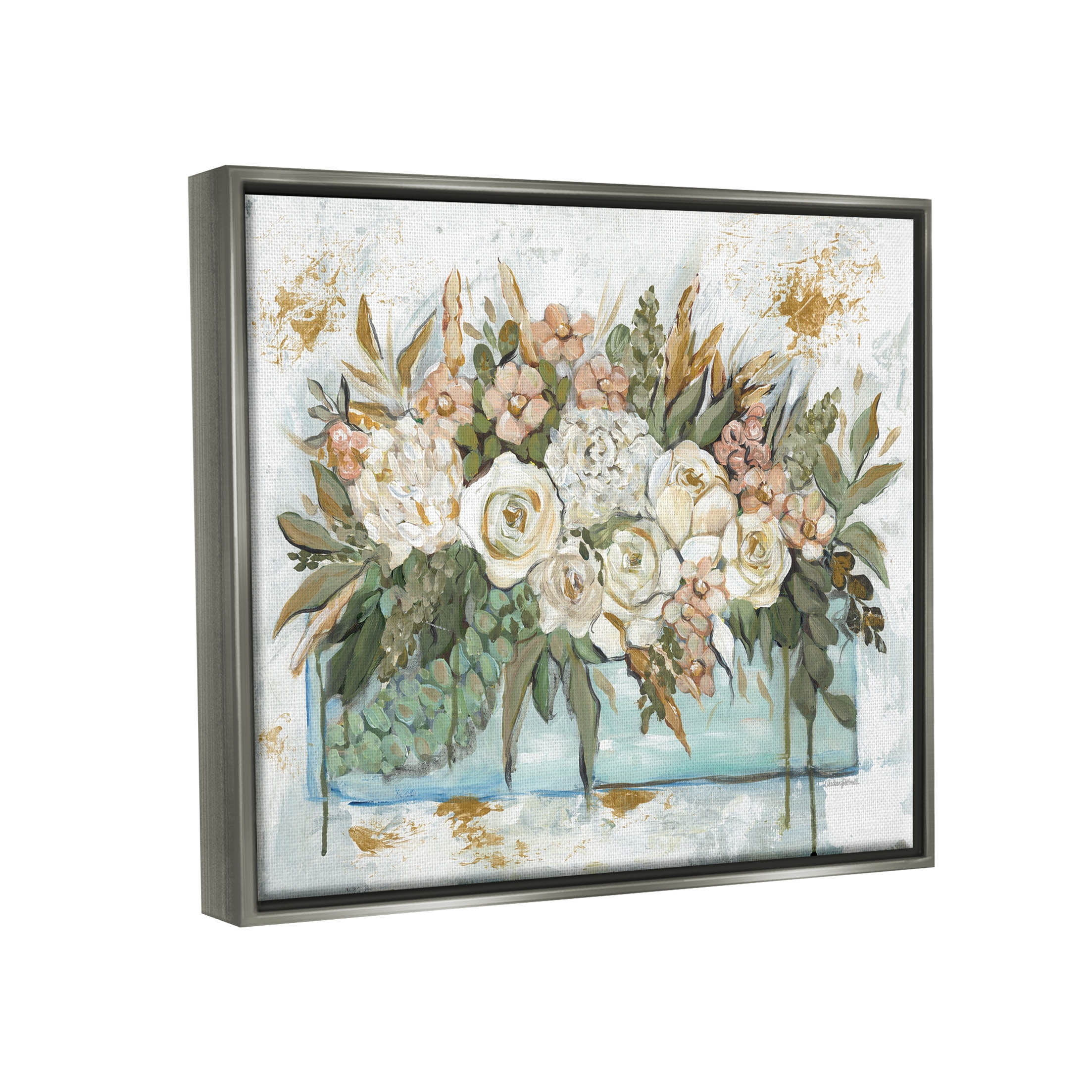 Country Floral Planter Arrangement Botanical & Floral Graphic Art Luster Gray Framed Art Print Wall Art