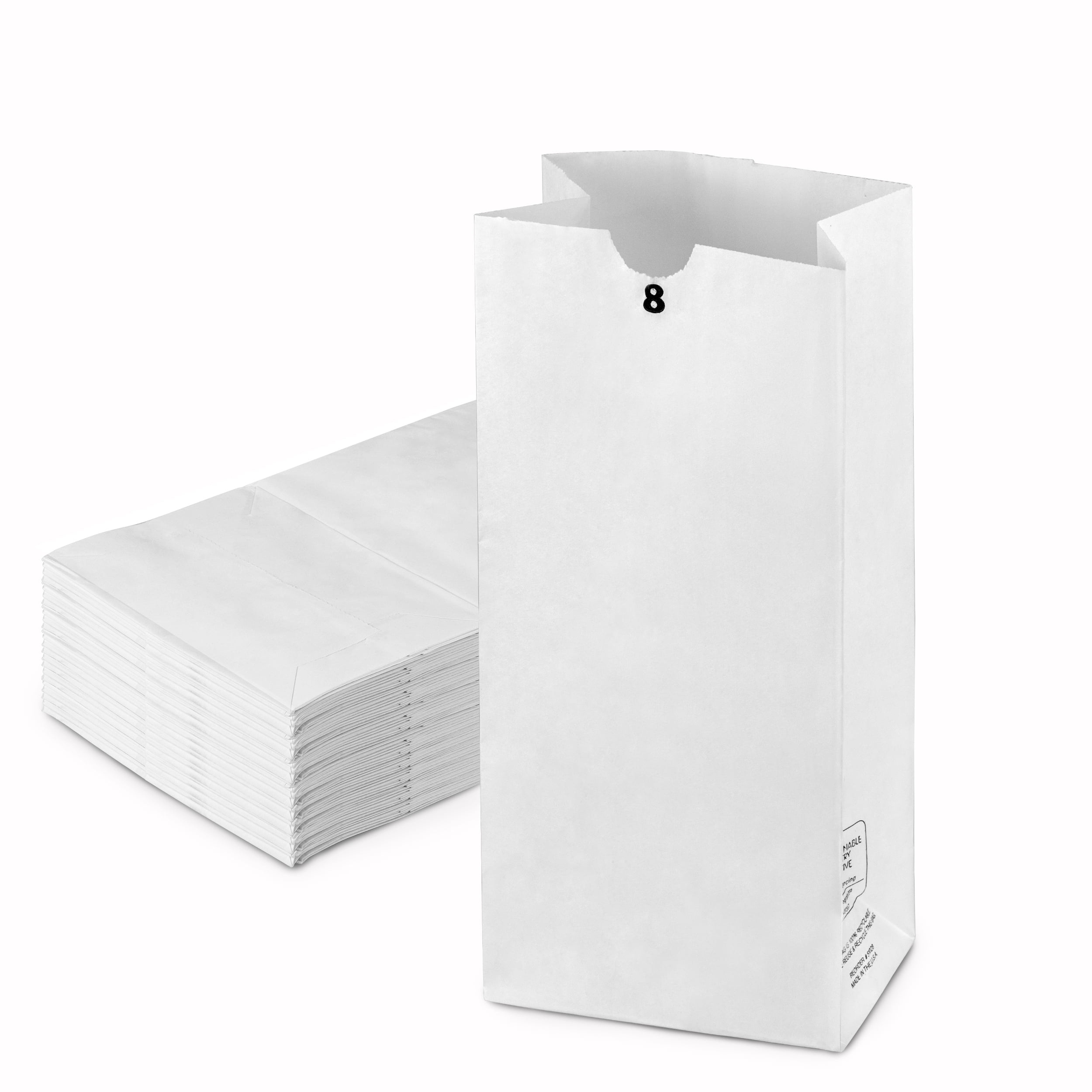 2 LB 7.88 x 4.13 x 2.5 White Paper Bags Grocery Lunch Retail Shopping Durable Bleached Barrel Sack 500 Pack 