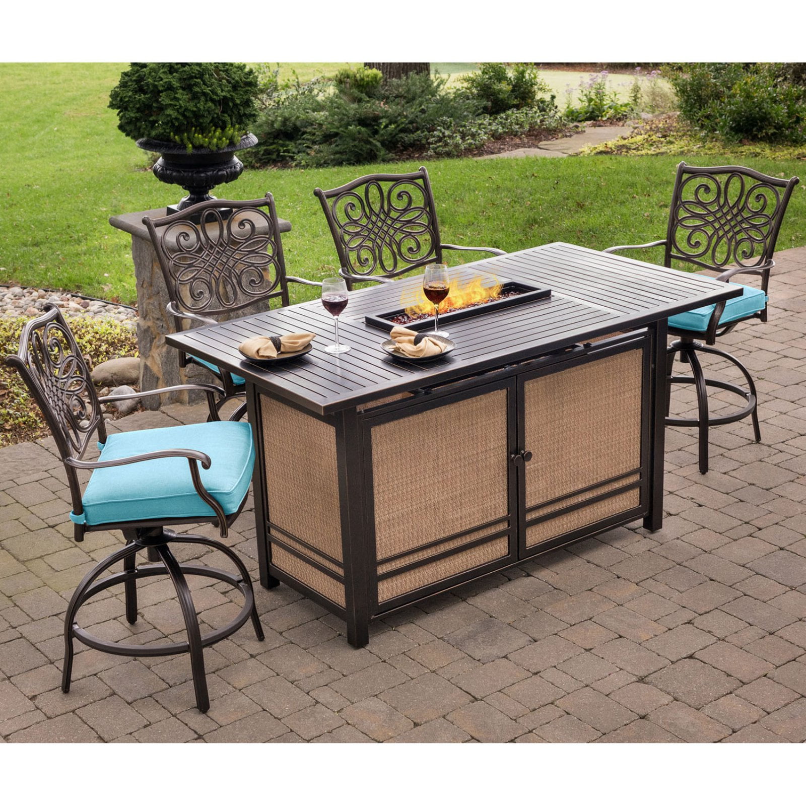 Hanover Outdoor Traditions 5 Piece Fire Pit Bar Set Com