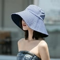 thumbnail image 3 of SikaFu Double-Sided Solid Color Stripe Women Bucket Hats Summer Anti-UV Sun Visor Wide Brim Sun Hats Outdoor Beach Travel Panama Cap, 3 of 6