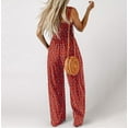 thumbnail image 3 of Women's Casual Loose Jumpsuits One Piece Sleeveless Printed Wide Leg Long Pant Rompers Overalls with Pockets, 3 of 5