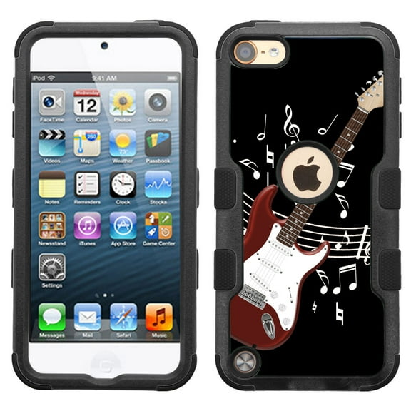 One Tough Shield ® 3-Layer Hybrid Case (Black w/Black Silicone) for Apple iPod Touch 5 5th / 6 6th Generation - Guitar Red
