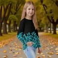 thumbnail image 5 of Inglocry Girls Long Sleeve T Shirts Kids Crewneck Fall Winter Tops Loose Fit Graphic Tees 5-14 Years Cyan 5-6Y, 5 of 5
