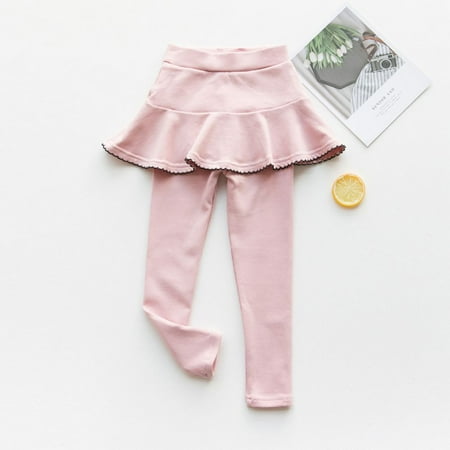 

Child Girls Plus Velvet Leggings Toddler Girls Culottes Winter Warm Leggings Fake Two-piece Stitching Pantskirt Spring Autumn All-match Skirtpants