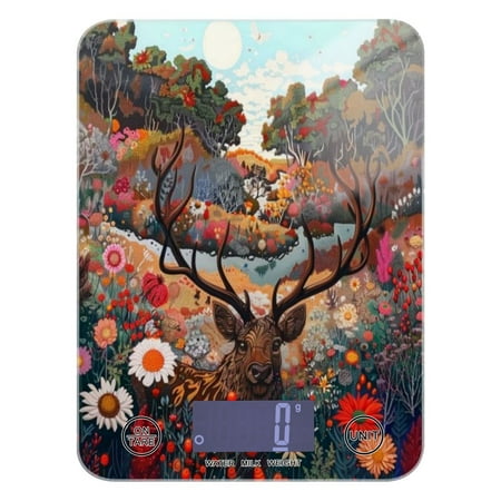 

Kitchen Electronic Scale Food Scale 7.68x5.71 inch Multifunctional Digital Kitchen Scale Tempered Glass Decorative Baking Cooking Meal Preparation Brown Deer and Trees