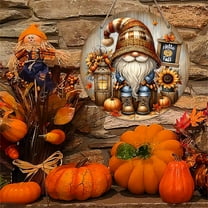 Fall Gnome Door Hanger Sign - Thanksgiving Autumn Welcome Decor with Sunflowers & Pumpkins, Front Door Hanging Sign for Fall Wreath, Harvest Home Porch Decor (20 x 20 cm)