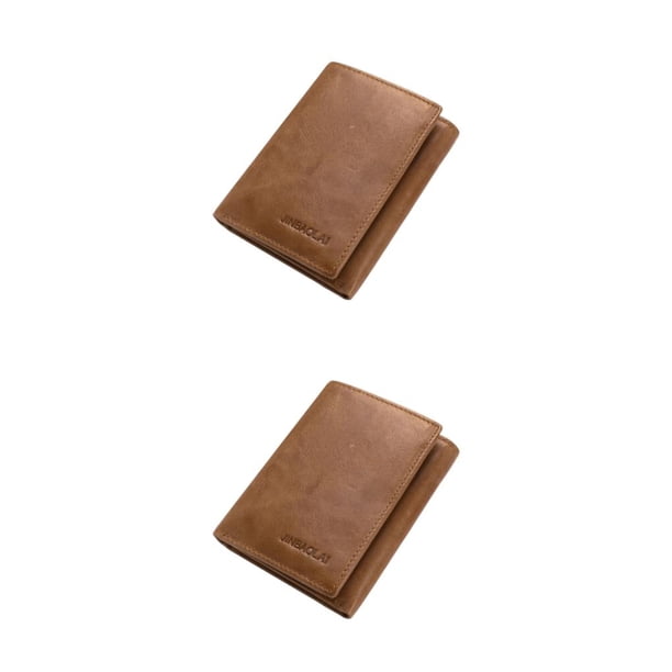 Sonducket Cartera de cuero para hombre, plegable, Vintage, exquisita, con bolsillo para fotos, triple, elegante, para marido, Notecase, regalo de Café Ligero 2piezas