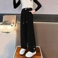 thumbnail image 7 of Hinvhai Girls' High Waisted Fleece Straight Pants Wide Leg Casual Warm Trousers Black 11-12 Years, 7 of 7
