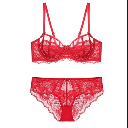 Sentmoon Lingerie for Women Thin Sponge Transparent Bra With Large Chest And Small Lace Women s Sexy Lingerie Bra Set Valentines Lingerie Valentines Day Gifts for Her Deals of the Day Clearance