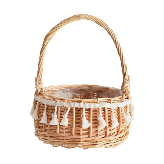 GUOOL Flower Basket w/ Handle Woven Baskets Multifunctional Picnic Snack Fruit Storage 11cm