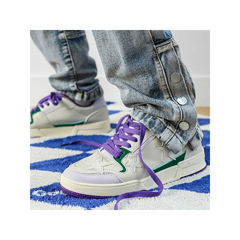 Difumos Men Comfort Lace Up Skate Shoe Non Slip OW Top Walking Lightweight Skateboarding Shoes Beige Purple 6, Men's, Size: One Size