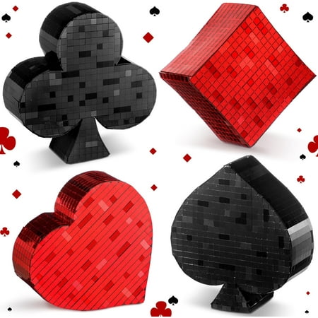 Y 4 Pcs Disco Casino Table Decorations 4.7" Glitter Poker Decor Disco Mirror Table Centerpiece for Night Casino Party Decorations Poker Theme Birthday Party Supplies