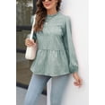 thumbnail image 4 of Animal Print Ruffle Neck Long Sleeve Tiered Blouse for Women Green Small, 4 of 5