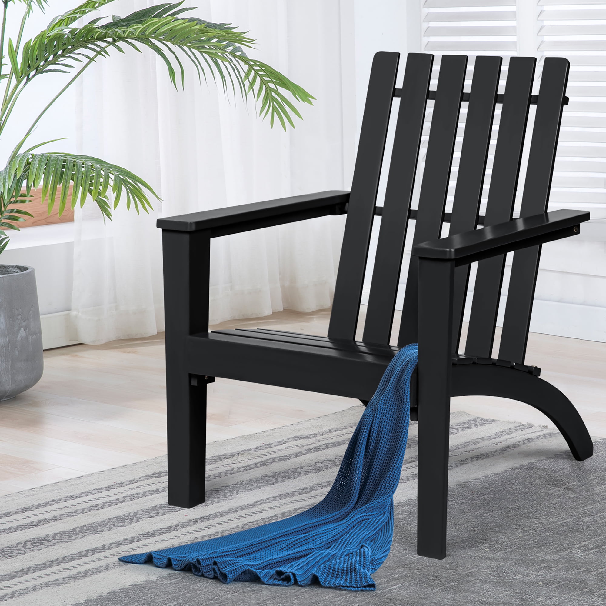 Costway Patio Adirondack Chair Acacia Wood Lounge Armrest Garden Deck Black