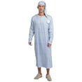 thumbnail image 3 of iiniim Men's 2Pcs Pajamas Set Long Sleeve Striped Kaftan Sleepwear Night Shirt with Sleeping Cap Type C M, 3 of 7