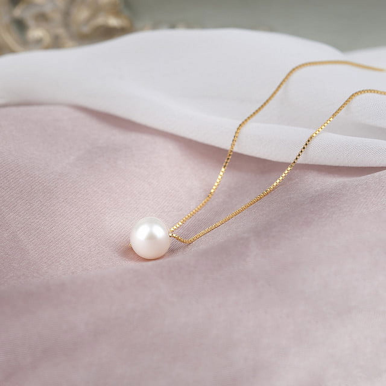Anavia Freshwater White Pearl Necklace - Cultured Pearl Pendant Sterling Silver Necklace for Women