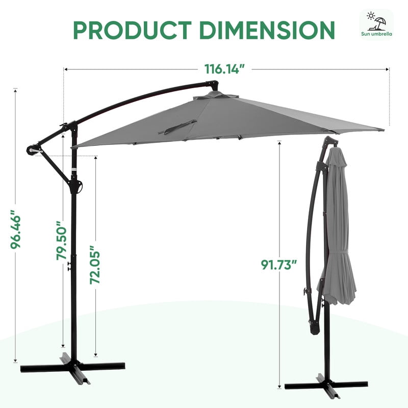 Gianna Outdoor Patio Umbrella, 10ft Offset Hanging Patio Umbrella with Aluminum Stand, 8 Ribs, UV Protection for Pool Garden Backyard Market, Gray
