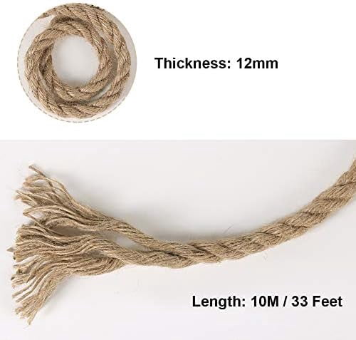 Hasako 12mm Jute Rope, 33 Feet Heavy Duty and Thick Rope Twine for Crafting, Gardening, Cat Scratching Post, Home Decoration