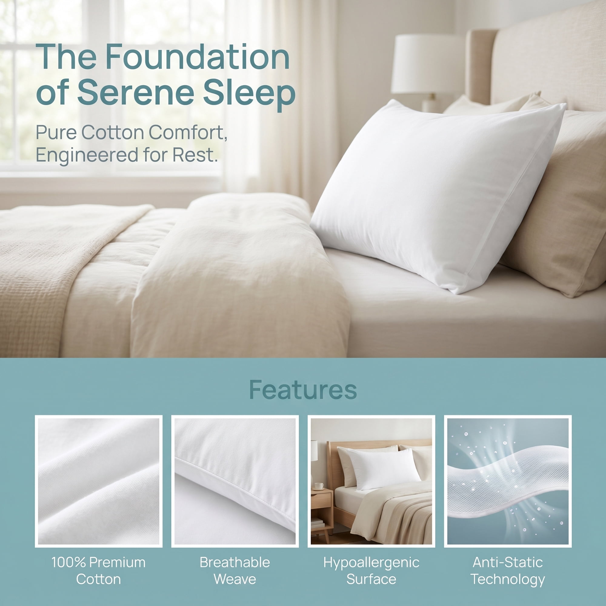 Unique Bargains Standard-size Zippered Pillow Protector Waterproof Polyester White