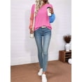 thumbnail image 6 of Womens Long Sleeve Tops Fall Fashion Crewneck Color Block Ribbed Knit Casual Loose Fit Pullover Shirts Rose Red M, 6 of 7
