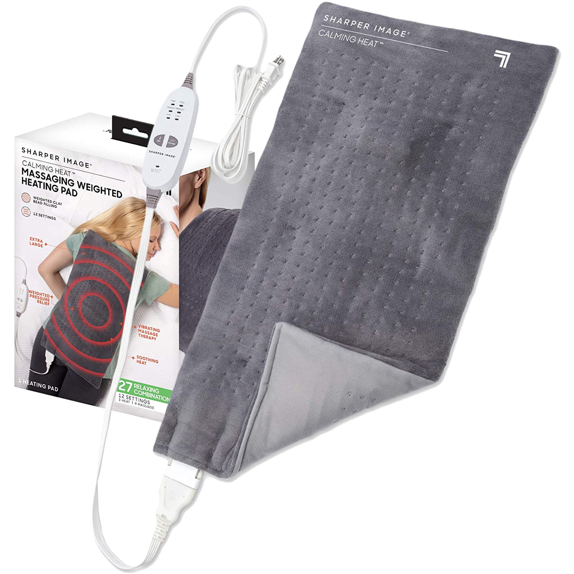 Calming Comfort Heat Massaging Weighted Heating Pad by Sharper Image with  Vibration, 12 Settings- 3 Heat, 12” x 24”, 4 lbs - Walmart.com