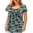 thumbnail image 2 of CHUANK T-Shirts pour Femmes Manches Courtes Col Rond Tunique Boutonnée (Blanc TG), 2 of 4