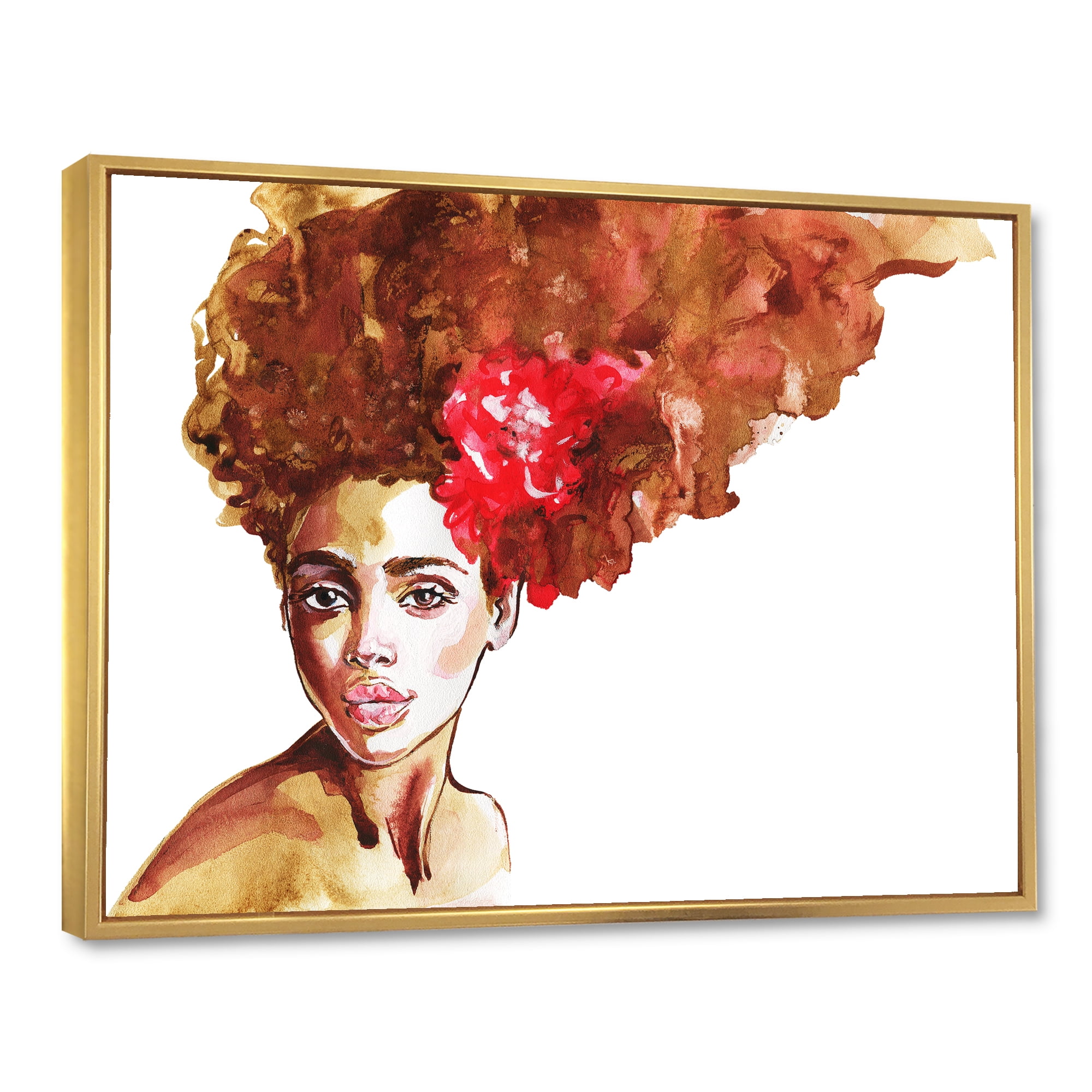 Designart 'Portrait of Young African American Woman II' Modern Framed Canvas Wall Art Print