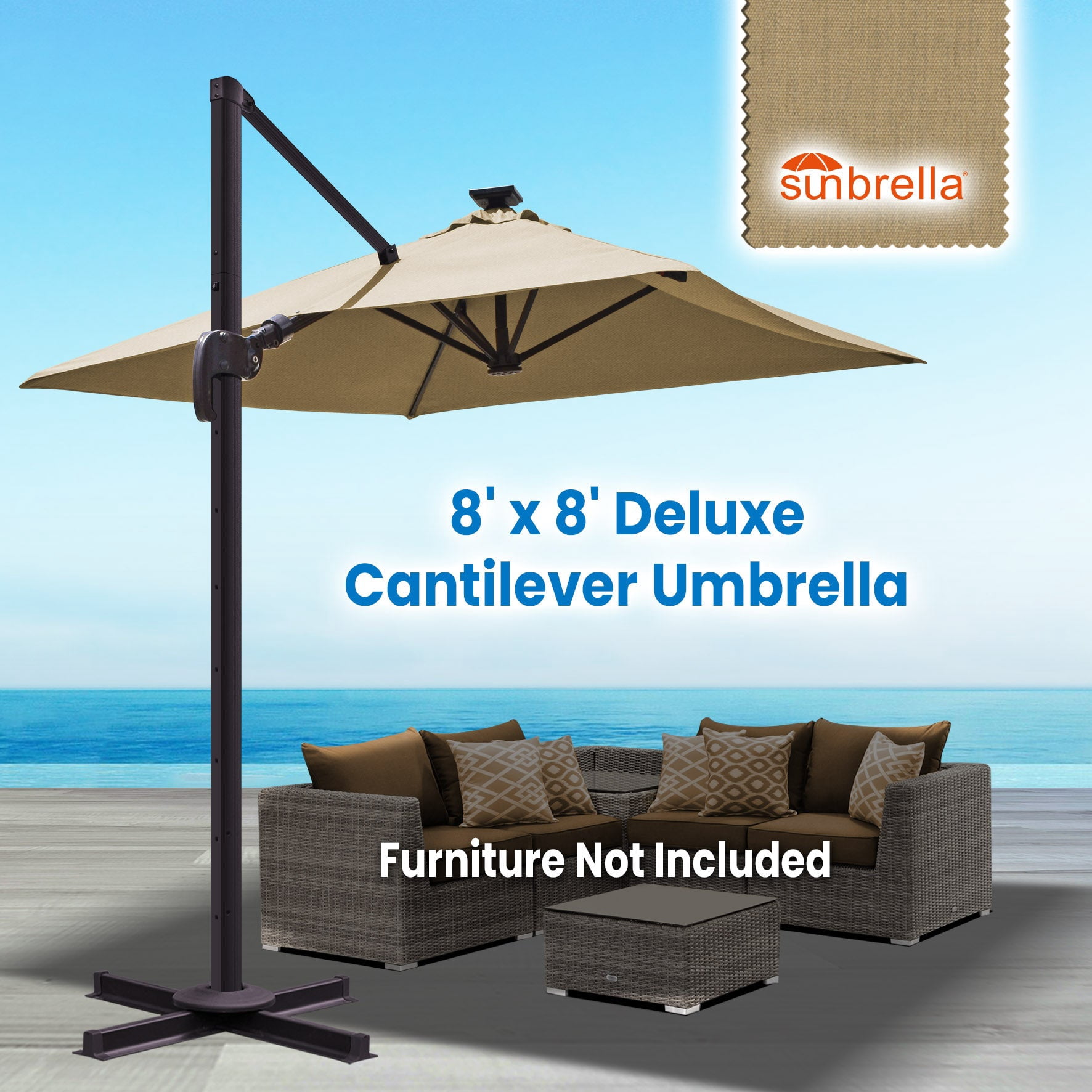 SUNNYOUTDOOR 8'x8' Sunbrella Cover Umbrella Deluxe Cantilever Umbrella Outdoor Garden Patio Umbrella (Heather Beige)
