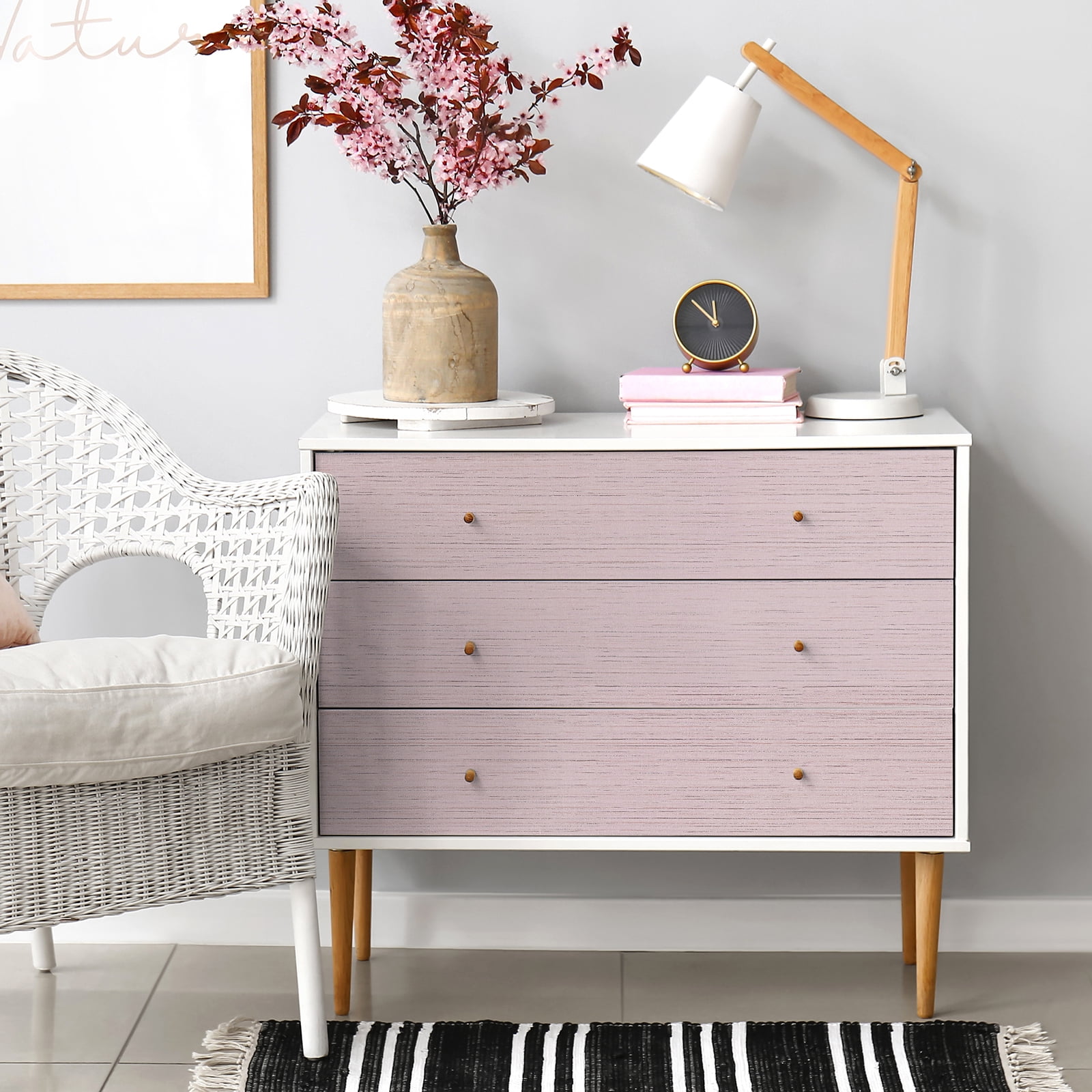 CHIHUT 17.7"x236" Light Pink Wallpaper Grasscloth Textured Peel and Stick Wallpaper Adhesive Vinyl
