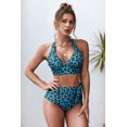 thumbnail image 4 of ABPHQTO Traje de baño de cintura alta de leopardo con cuello en V halter azul para mujer, 4 of 5