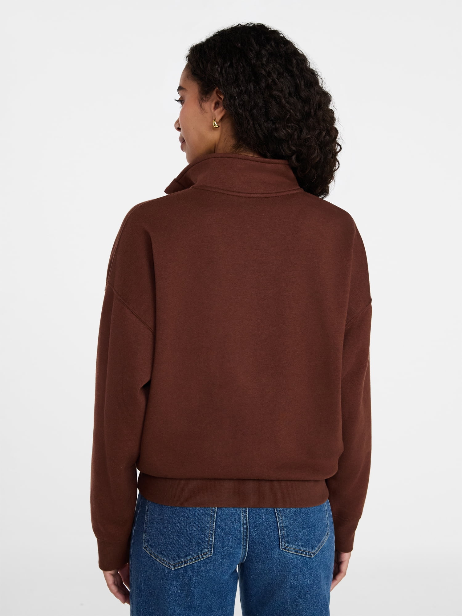 Time and Tru Women's Quarter Button Fleece Top with Long Sleeves, Size XS-4X