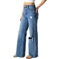 thumbnail image 2 of Vibrant MIU Womens Juniors High Rise Wide Leg Flare Jeans  (Medium Denim, 1), 2 of 5