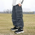 thumbnail image 2 of Cargo Pants for Boys Size 14-16 Kids Casual Elastic Waist Drawstring Cargo Sweatpants Teens Active Workout Joggers Pant with Pockets Pull on Active Sweat Pants Lightweight Loose Sweatpants Clothes, 2 of 3