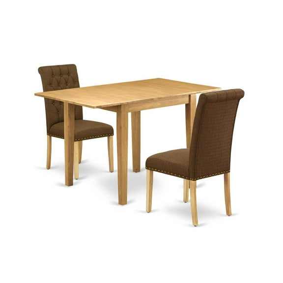 East West Furniture Norden 3-piece Wood Dining Set in Oak/Brown