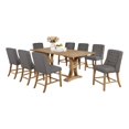 thumbnail image 1 of Ensemble de Salle à Manger en Bois Rustique 9pc avec Chaises en Tissu de Lin Gris et Table Extensible, 1 of 6