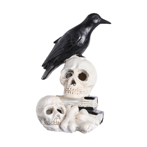 Vintage Crow Skull Resin Figurine, Gothic Tabletop Bookshelf Statue Spooky Indoor Decor for Halloween Party, Home Desk Decoration