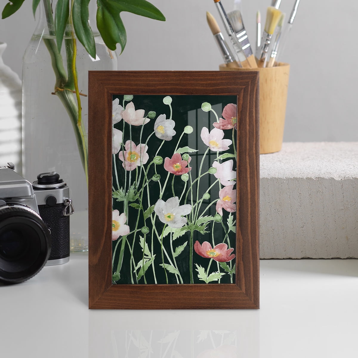 Anemone Dance I -Framed Print w/glass-Chestnut