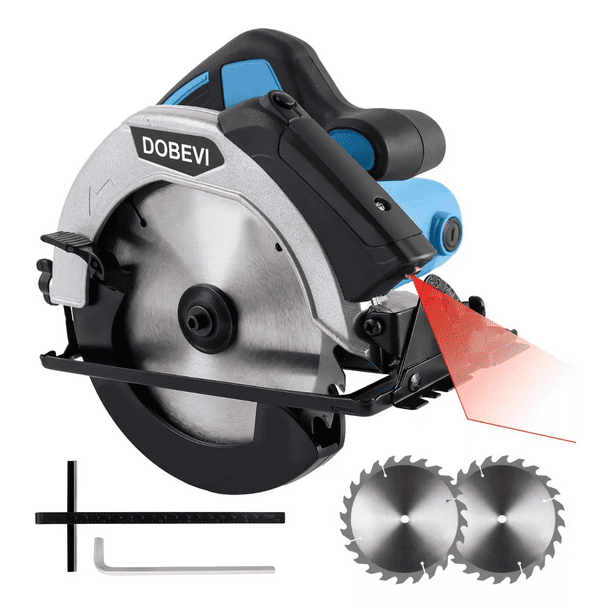 Sierra Circular Eléctrica Con Láser Auxiliar 1580w+2 Discos Gris/azul