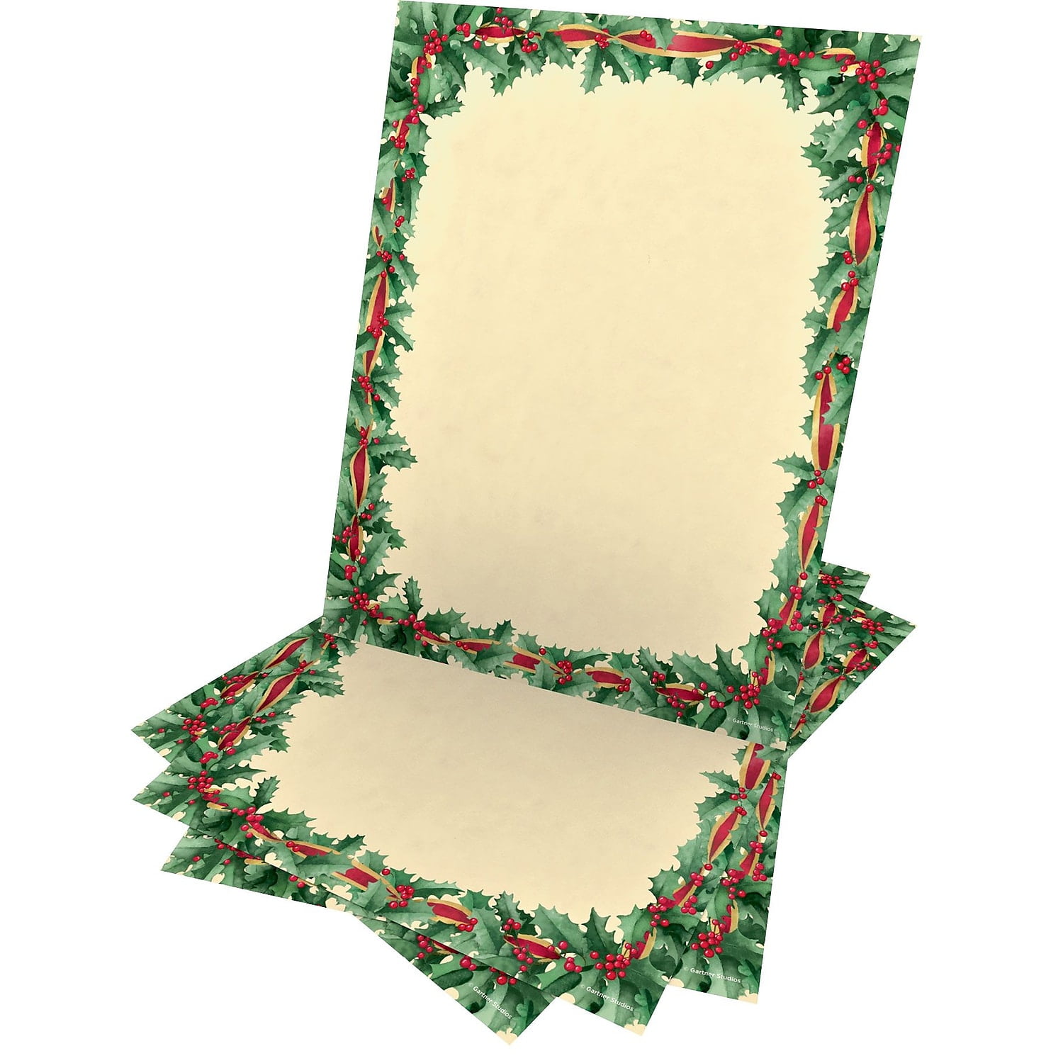 Gartner Studios Red Ribbon Holly Stationery 8.5' x 11' 25 Pack (79855)
