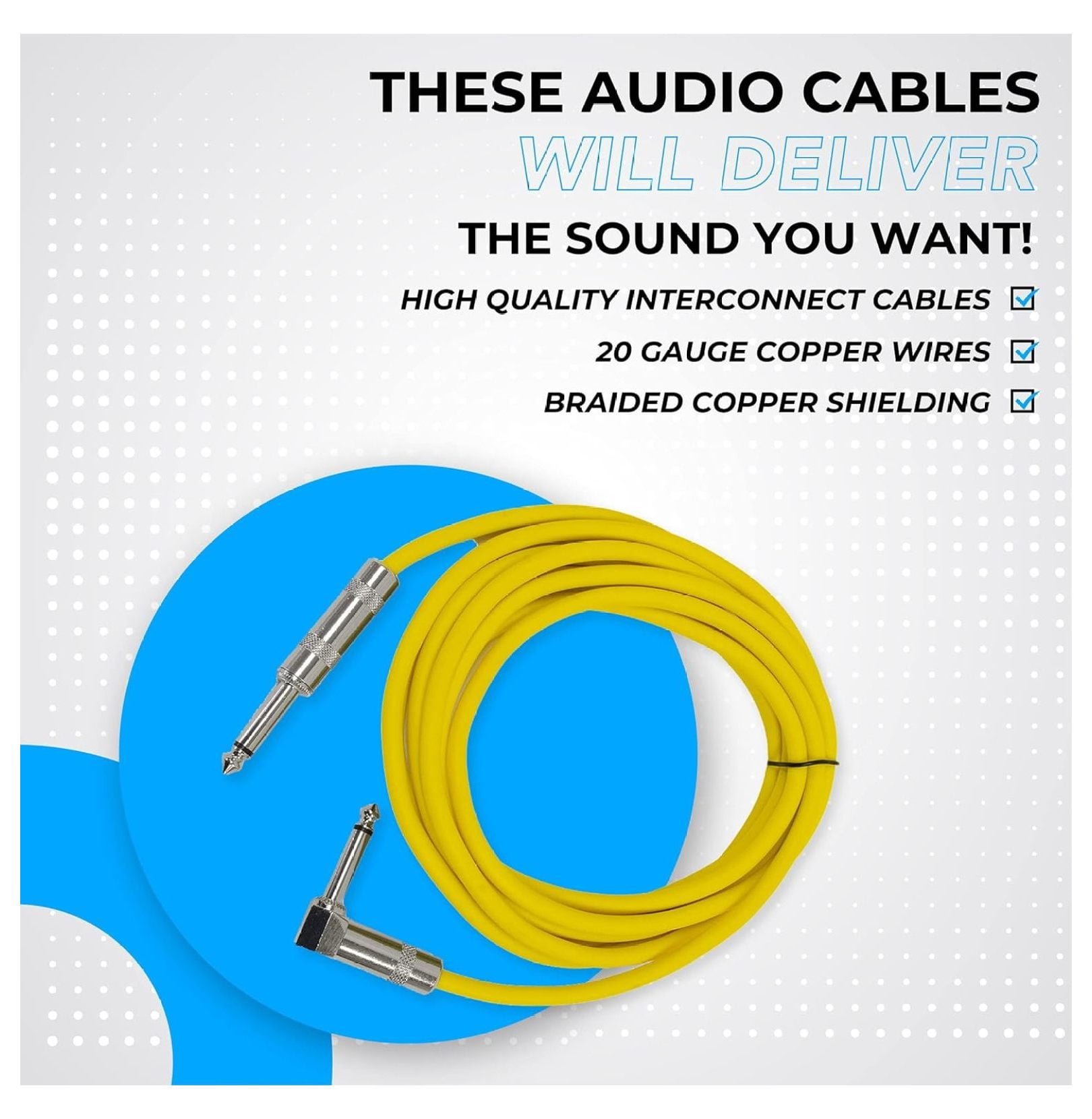 Speakers Guitar Cables, Right Angle To Straight Guitar Cables, Multicolor, 10 Feet, 6 Pack