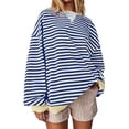 thumbnail image 2 of Blue Womens Fall Tops Women's Casual Minimalist Striped Embroidered Patchwork with Color Insertions Round Neck Pullover and Bottom Hoodie Long Sleeved Women's Regular Sweaters for Women, 2 of 4