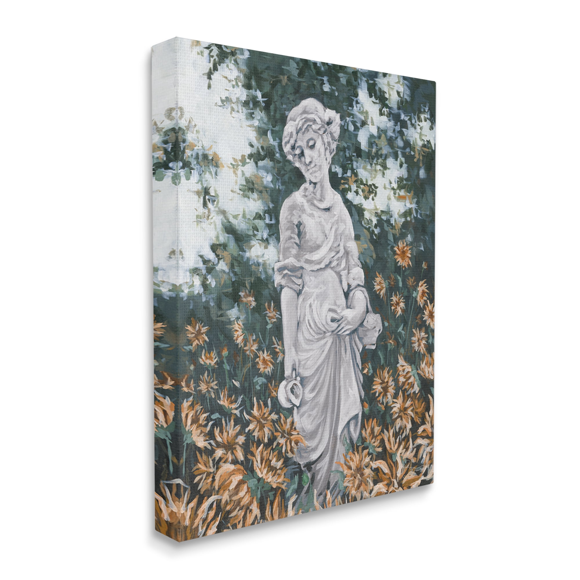 Stupell Industries Graceful Garden Woman Statue Surrounded Flower Blossoms Painting Gallery Wrapped Canvas Print Wall Art, Design by Hollihocks Art