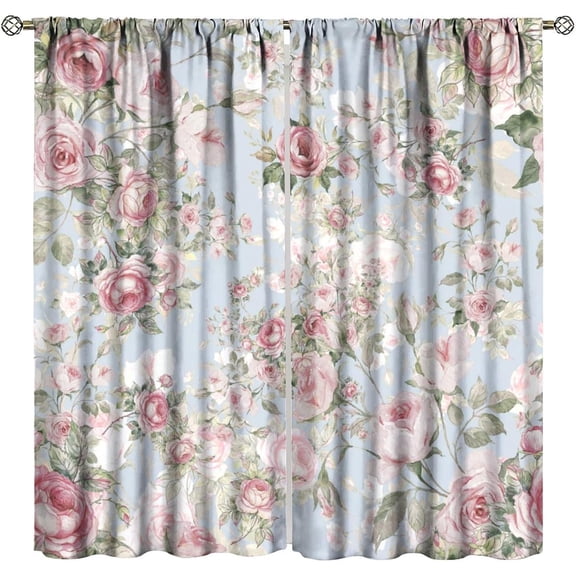 Rustic Farmhouse Rose Floral Blackout Window Curtains, Retro Plants Flowers Pattern Window Drapes, for Bedroom Living Room 42x63in 2 Panels