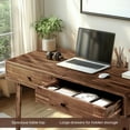 thumbnail image 3 of Acacia Lagom 48" Solid Wood Work Desk with Drawers Office Desk for Home Office, Walnut, 3 of 9